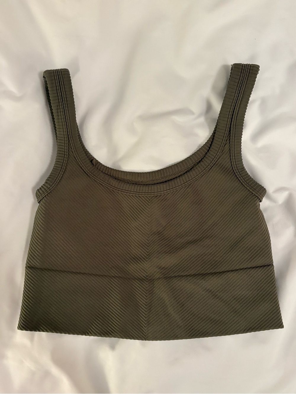Ribbed Scoop Neck Cropped Tank Top - Olive